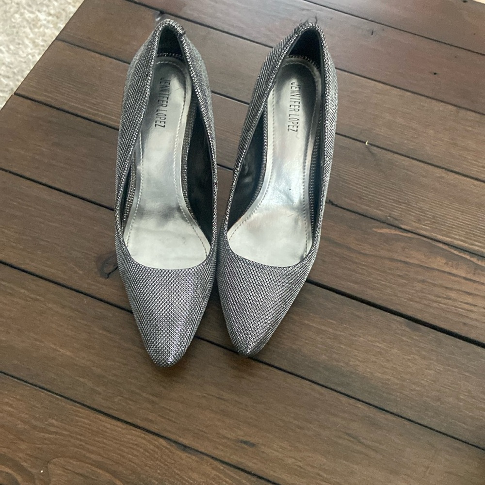 Jennifer Lopez JLO Silver Glittery Shoes 4" Stilletos Heels